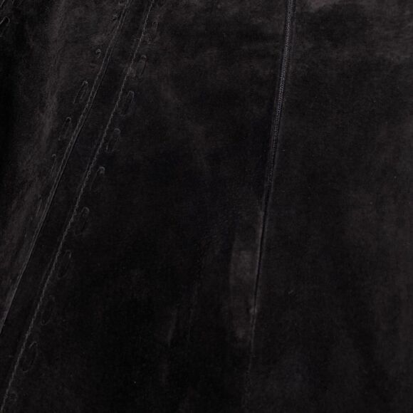 Asos Skirt Womens 6 Suede Leather Lace Up Heavy Stitch Detail Midi Black Boho - Picture 8 of 11